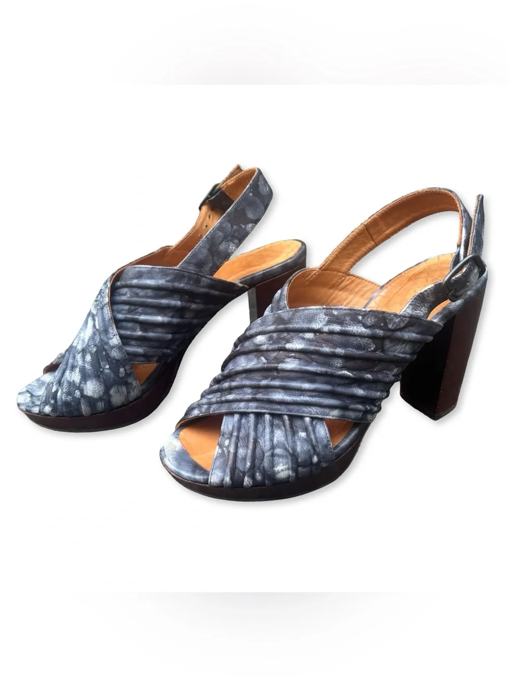 Chie Mihara Alubia Blue Tie Dye Structured Ribbed Leather Platform Heels 38